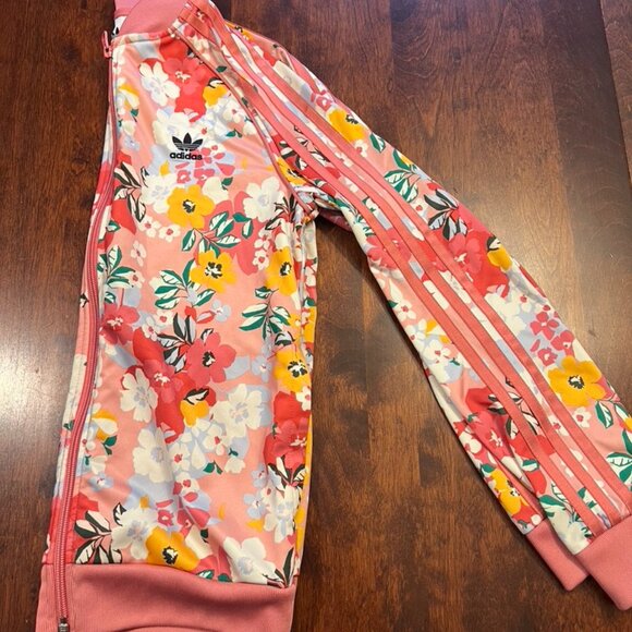 Adidas HER Studio London Track Jacket Pink Green Floral Full-Zip Youth Medium - Picture 2 of 4